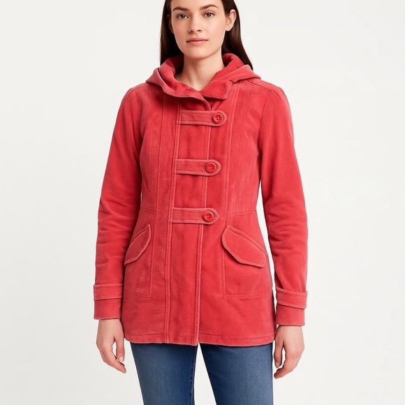 Anthropologie Jackets & Blazers - Idra Coral corduroy Hooded Pea Coat